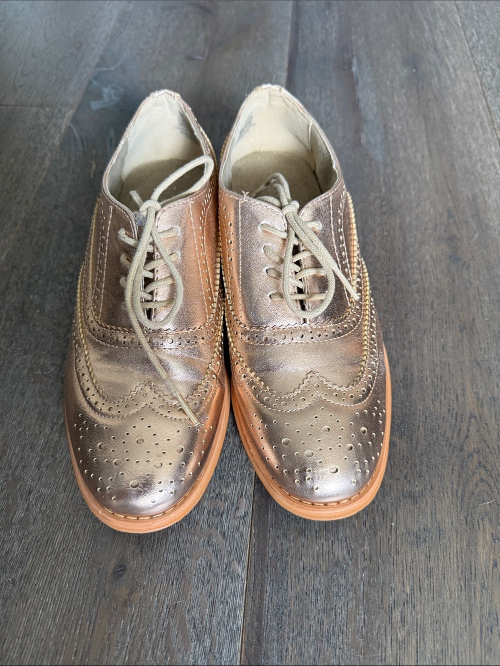 Women's Wanted Metallic Bronze Wingtip Dress Shoes